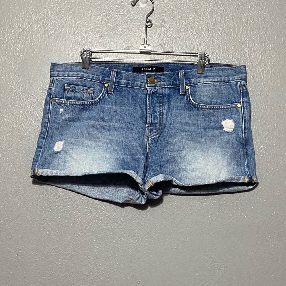J Brand Patti Magnetic Light Wash Distressed Denim Button Fly Shorts Size 29